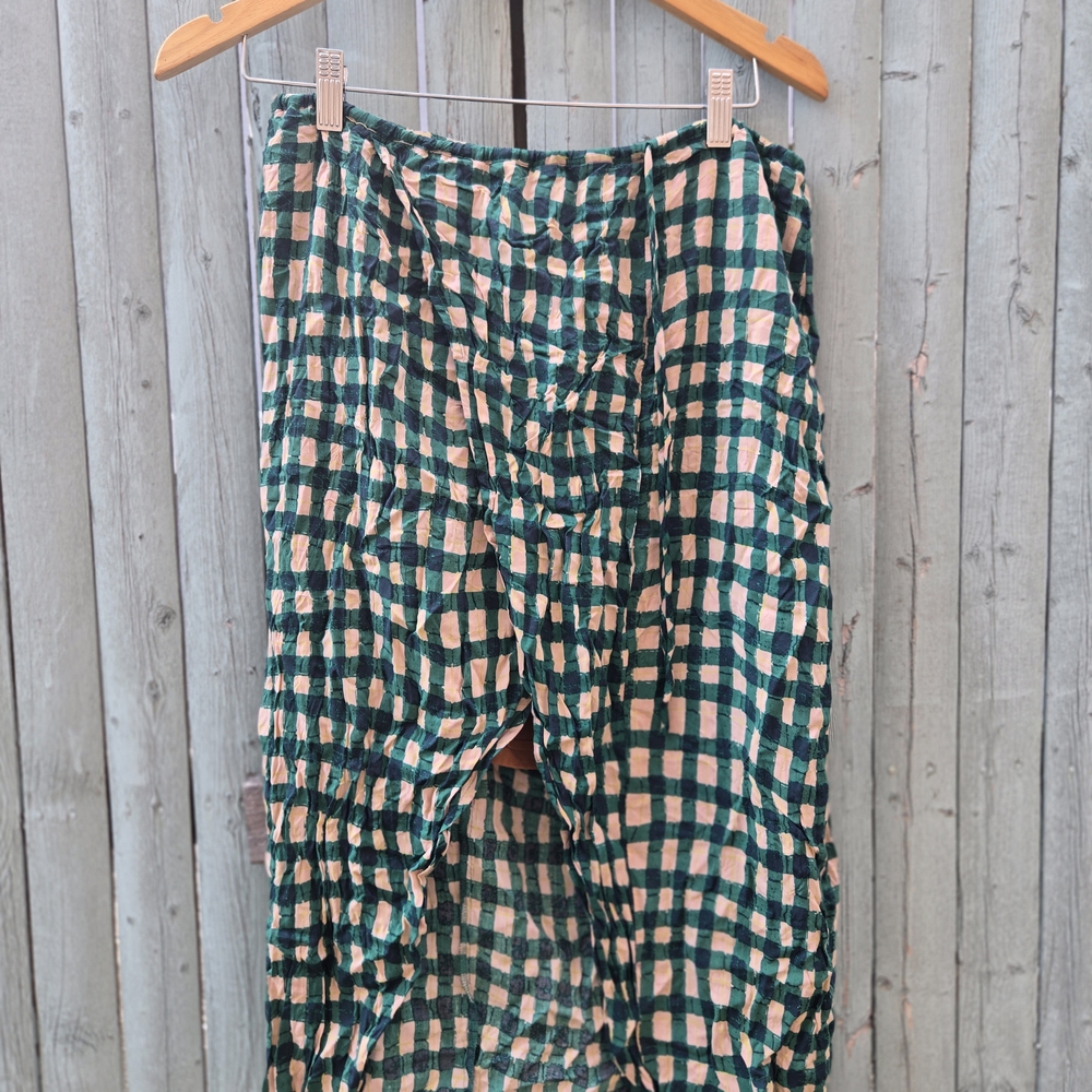 Plenty by Tracy Reese Midi Skirt – Green Peach Check Print, Size M